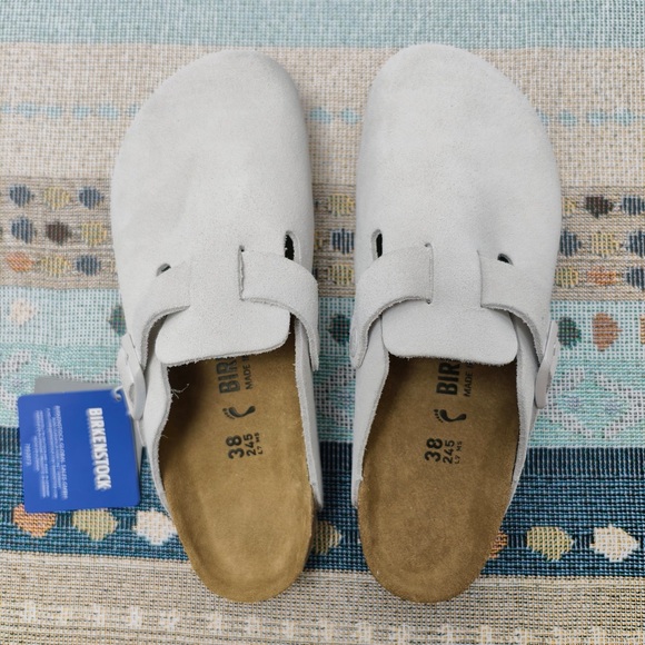 Birkenstock White Boston Suede Shoes | Women's Narrow Fit - Picture 2 of 6